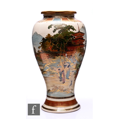 477 - A large Japanese Meiji Period (1868-1912) Satsuma vase, unidentified artist, of baluster form with f... 