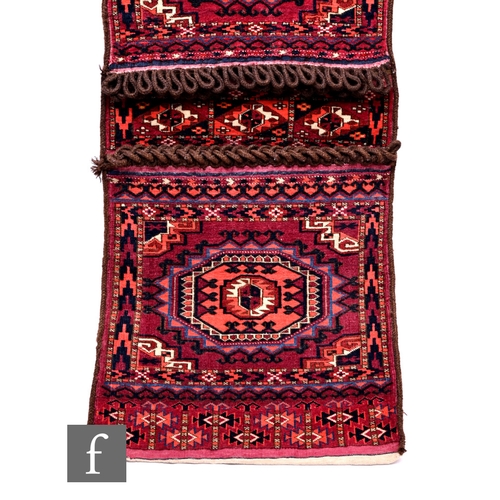 548 - A 19th Century Turkmen Saryk full pile Khorjin (saddle bag) woven with geometric patterns, 104cm x 4... 