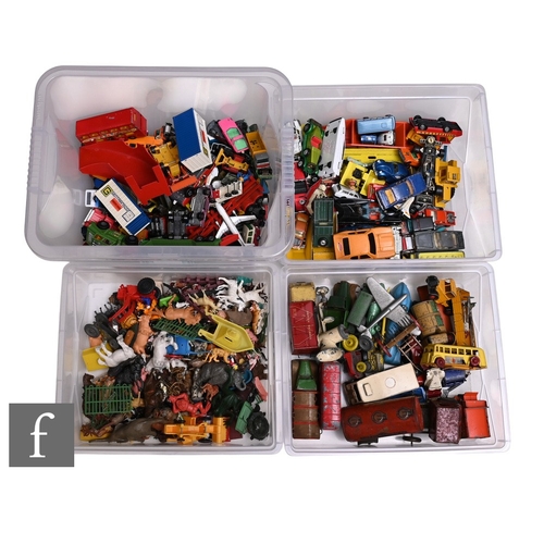 111 - A collection of playworn toys, to include a tinplate Chad Valley British Railways Container Lorry, a... 