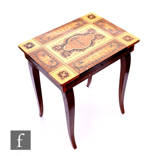 113 - A 20th Century Sorrento musical occasional table on slender legs, width 37cm.