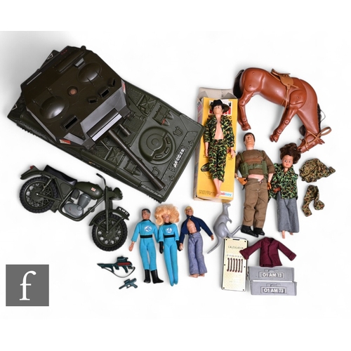 130 - A collection of action figures to include a Palitoy Action Man Action Soldier with box, two Mego Fan... 