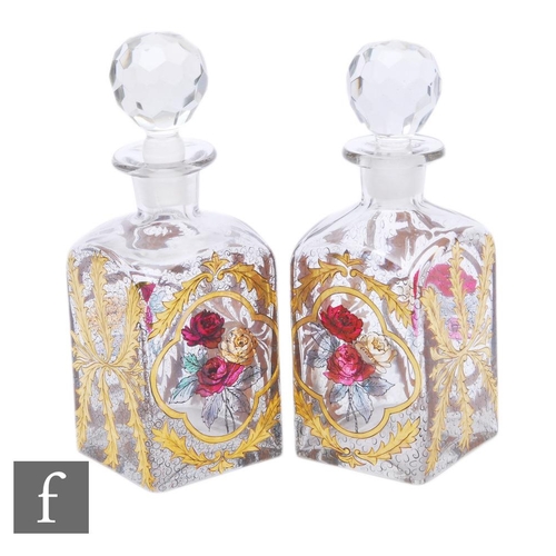 139 - A pair of early 20th Century Bohemian clear crystal decanters, attributed to Julius Mühlhaus, Haida,... 