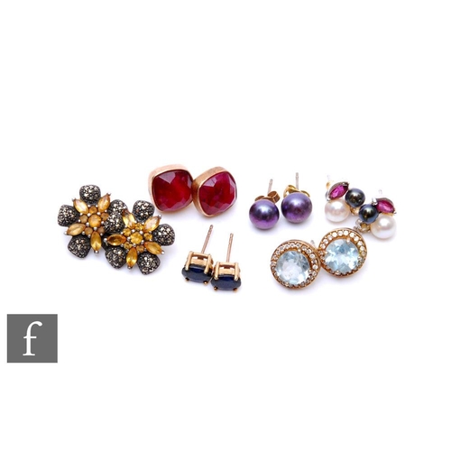 80 - Six assorted pairs of stone set stud earrings to include cultured pearl and sapphire examples.