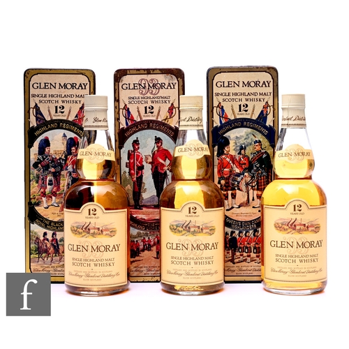 49 - Three bottles of Glen Moray 12 years aged 'Highland Regiments' single malt whisky, to include The Qu... 