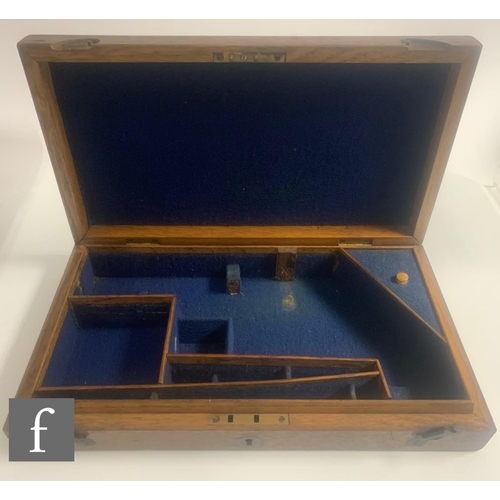 637 - A 19th Century oak pistol case with green felt divisioned interior, labelled James Woodward London, ... 