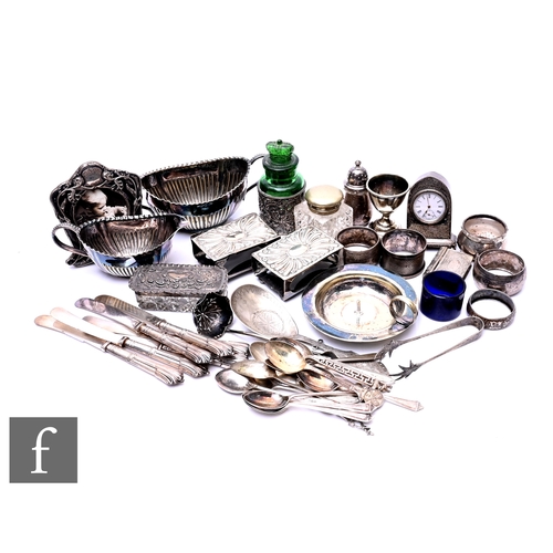 365 - A parcel lot of assorted hallmarked silver and white metal items to include flatware, napkin rings, ... 