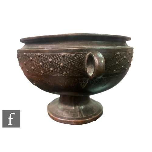 533 - A Chinese Archaic style bronze foot bowl, Dou, the incised footrim with studded exterior design, inc... 