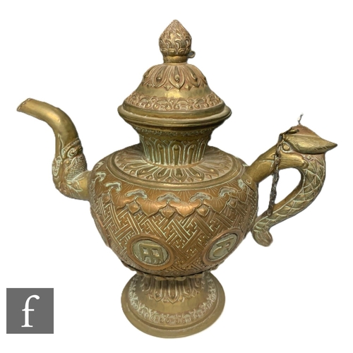 734 - A collection of 18th/19th Century Tibetan, Middle Eastern and Himalayan copper and brass items, to i... 