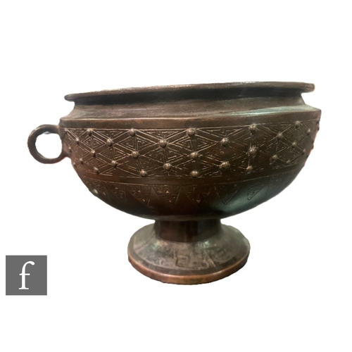 533 - A Chinese Archaic style bronze foot bowl, Dou, the incised footrim with studded exterior design, inc... 