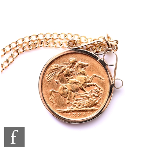 695 - Victoria - A sovereign, 1894, reverse St George and Dragon, in pendant mount and chain.