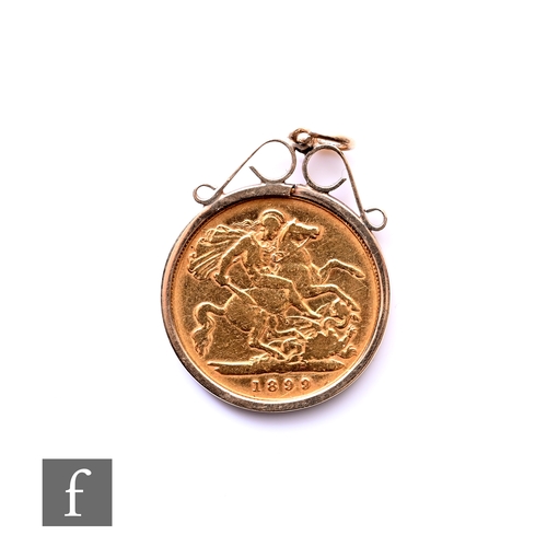 708 - Victoria - A half sovereign 1899, reverse St George & Dragon in pendant mount, total weight 4.6g... 