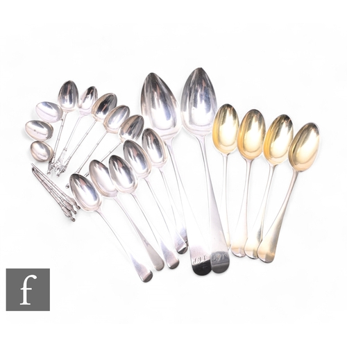 413 - A collection of English and Scottish hallmarked silver spoons, including a pair of serving spoons, E... 