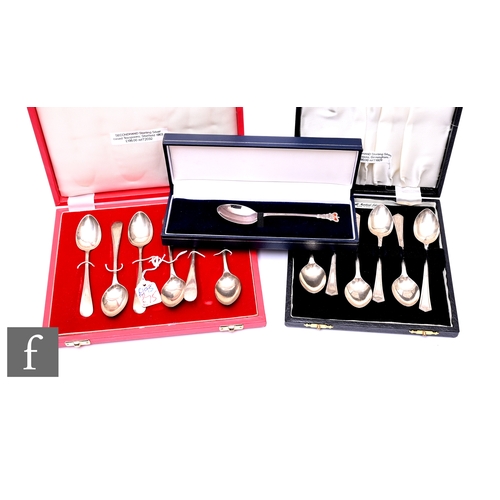 425 - A cased set of six hallmarked silver teaspoons, Sheffield 1963, together with a cased set of six Art... 