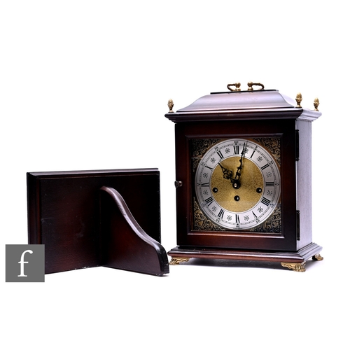 875 - A 1950s or later German chiming bracket clock, eight day striking movement on a gong, with separate ... 