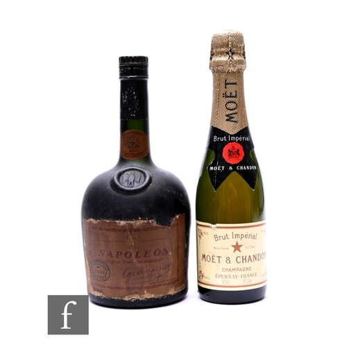 61 - A bottle of Courvoisier Napoleon brandy, 1960s bottling, together with a bottle of Moet & Chando... 