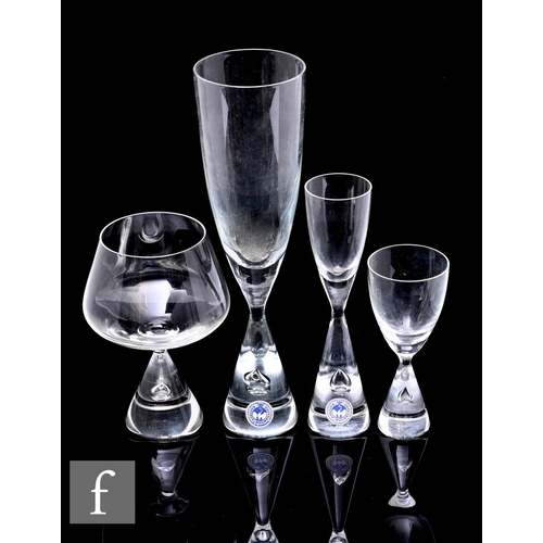 254 - A suite of Holmegaard Princess drinking glasses designed by Bent Severin, each with a round fun... 