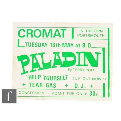 109 - A Paladin concert ticket, signed Marc Bolan and Mickey Finn, from Tuesday 18th May at Cromat in Tric... 