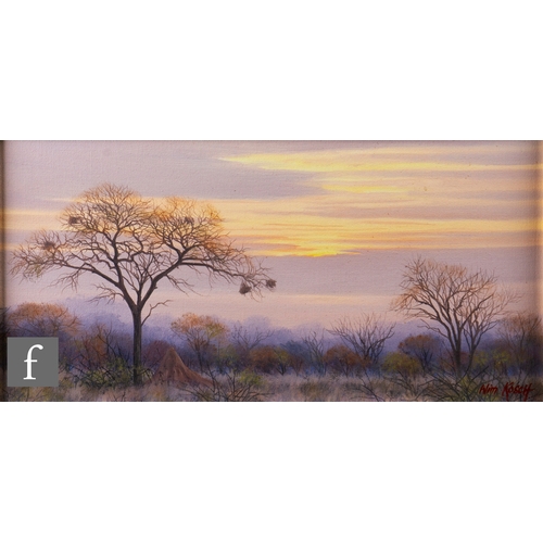 889 - WIM KOSCH (SOUTH AFRICAN, 20TH CENTURY) - An African sunset, oil on board, signed, framed, 18cm... 