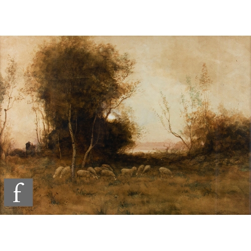 955 - EDWIN SHERWOOD CALVERT RSW (1844-1898) - A flock of sheep in a woodland glade, watercolour... 