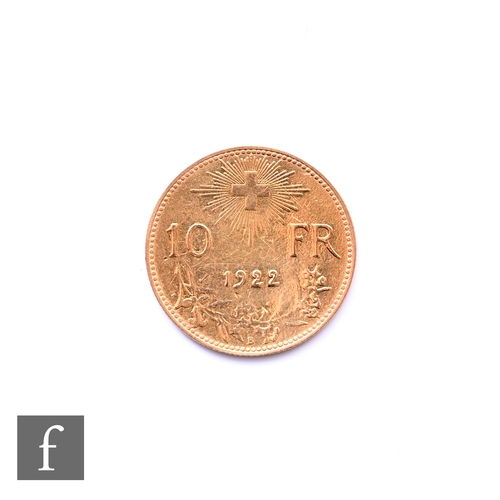 722 - Switzerland - A ten Franc coin 1922, 3.2g.