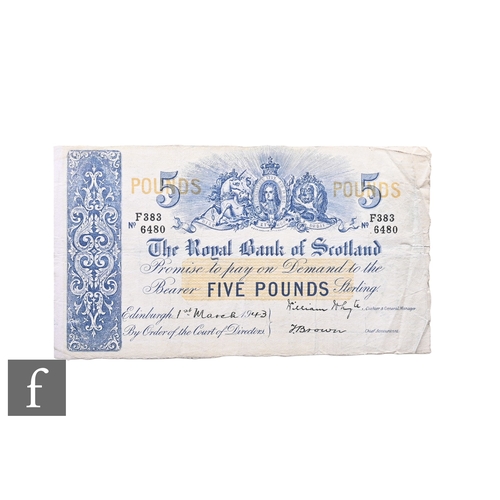 631 - Banknotes - A Royal Bank of Scotland five pounds, 1943, No F383 6480.