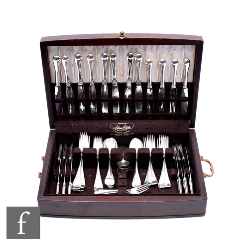 435 - A Birks American Sterling silver Old English pattern canteen of cutlery, eight place setting, spoons... 