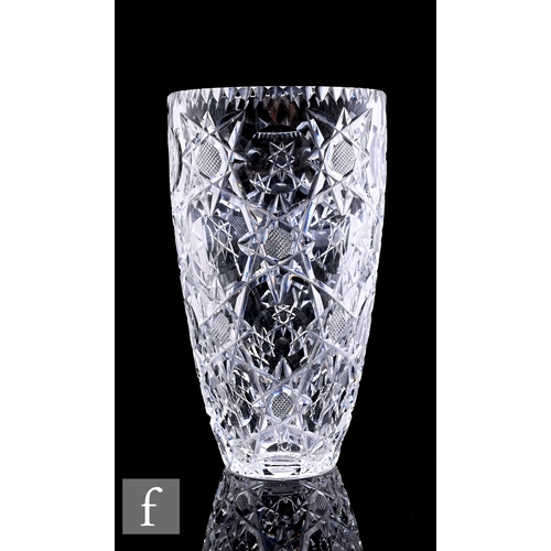 301 - A later 20th Century Royal Brierley 'Constellation' cut crystal vase, of elongated ovoid form, diamo... 