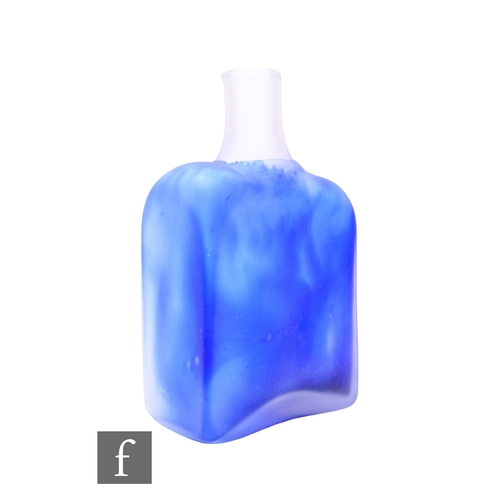 309 - A later 20th Century Murano bottle vase, of rectangular form, mottled matt blue over clear glass, he... 