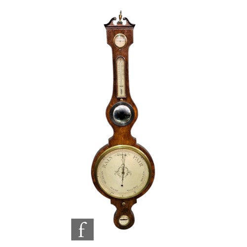 633 - A large 19th Century mahogany wheel barometer by C Soprani Doncaster incorporating dry/damp dial, th... 