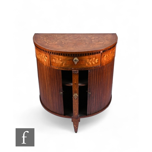 786 - A late 18th to early 19th Century Dutch marquetry inlaid demi lune side cabinet, the top decorated w... 