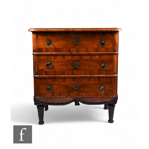 840 - A late 18th Century Italian walnut chest of three drawers, with inlaid geometric detail to the top a... 