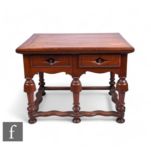 847 - A late 19th to early 20th Century colonial padauk wood side table, fitted with two frieze drawers ab... 