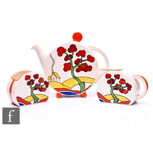 54 - A Wedgwood 'Bizarre by Clarice Cliff' Bonjour Bridgwater pattern teaset, to include teapot, milk jug... 