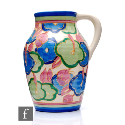 192 - A Clarice Cliff Blue Chintz 10 inch size single handled Lotus jug circa 1932, hand painted with styl... 