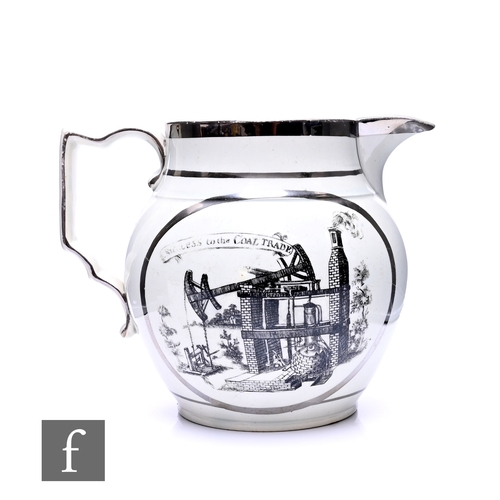 71 - An early 19th Century pearlware Staffordshire documentary jug 'Success to the Coal Trade', of ovoid ... 