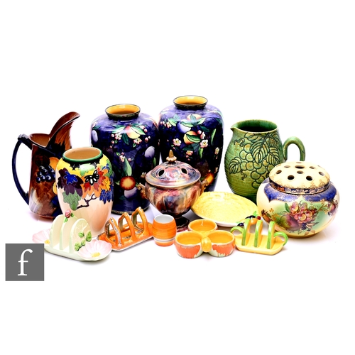 86 - A collection of Art Deco pottery, to include a Carltonware basketweave dish with relief moulded frui... 