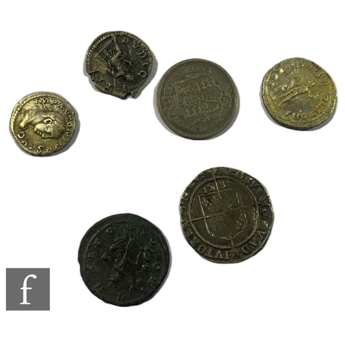 670 - Roman - Three silver denariuses various emperors, a 3rd Century Roman bronze coin, an Elizabeth I si... 