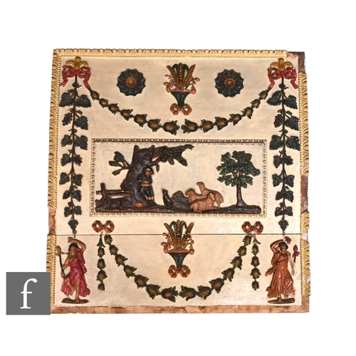 591 - A Regency painted classical Stucco panel with raised design centred with a shepherd resting by a tre... 