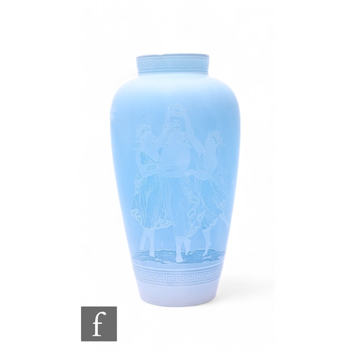 375 - A John Northwood late 19th Century Cameo glass vase, of shouldered form with short collar, cased opa... 