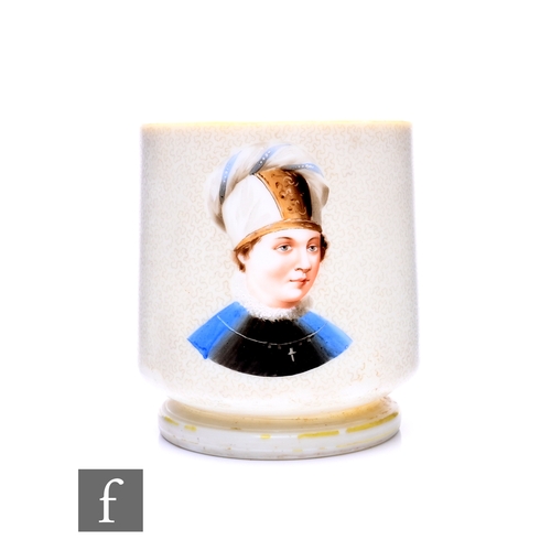 386 - A late 19th Century Bohemian Moser (attributed) enameled portrait opaque white glass vase, of wide c... 