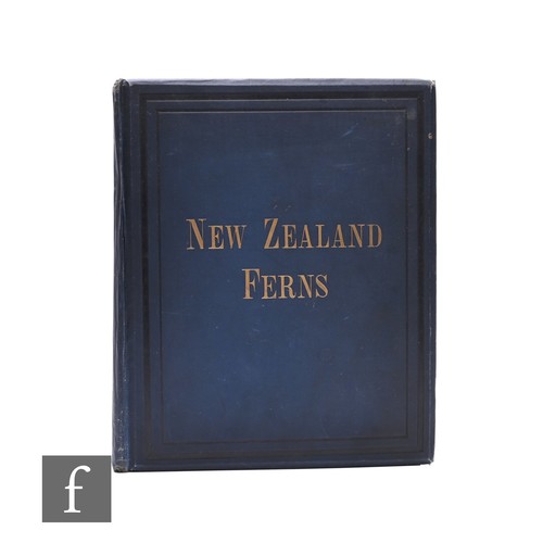 'New Zealand Ferns', a late 19th century album containing a collection of pressed fern specimens, each with Latin identification, to thirty one leaves within a blue cloth cover, large 4to.