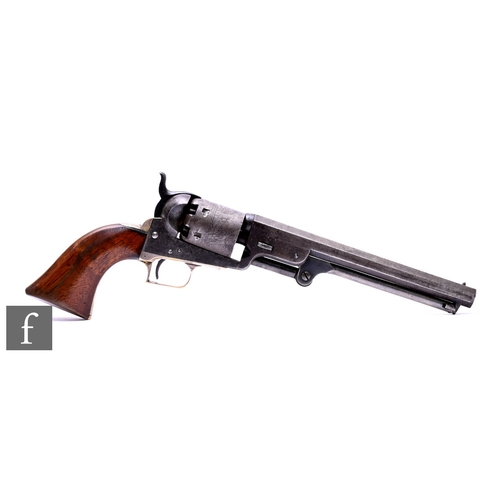 629 - A .44 Cal Colt Navy percussion revolver No 847, 18.5cm octagonal barrel, all matching numbers, nicke... 