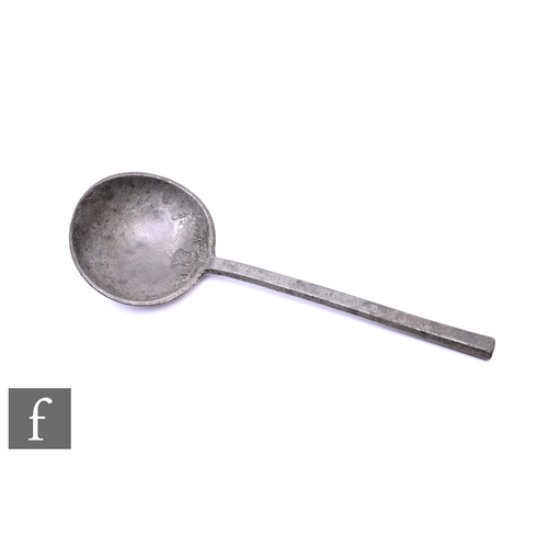 486 - A mid 17th Century English Civil War spoon, octagonal handle to a plain bowl, touch marl crown over ... 