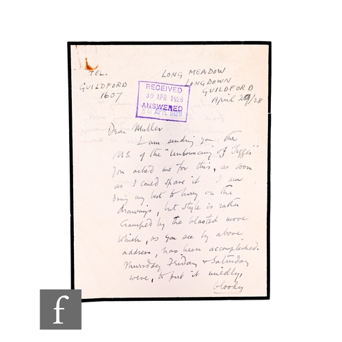 26 - E.H.Shepard - (1879 - 1976 - Illustrator - Winnie the Pooh) - An autograph letter signed to Muller f... 