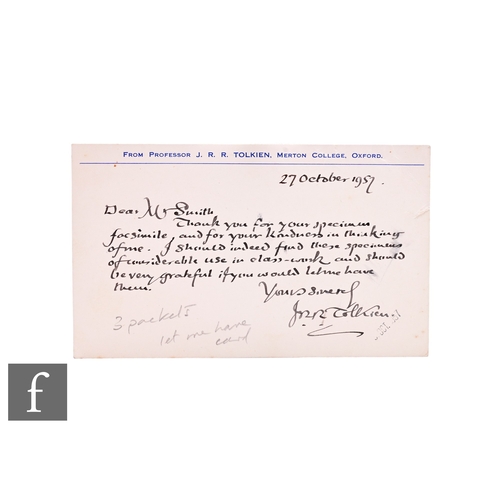 32 - J. R. R. Tolkien (1892-1973 - Author) – An autographed Merton College printed Postcard in ink, signe... 