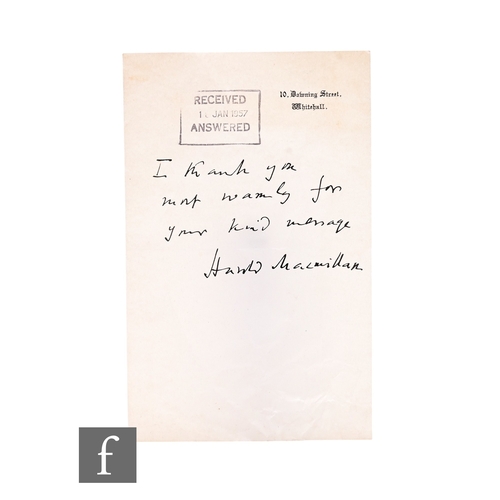 33 - Harold MacMillan - A signed thank you letter on Downing Street letter head paper, 4to.