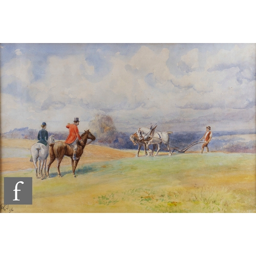 758 - Reginald Jones (1857-1920) - 'Seeking Directions' on the South Downs, Sussex, watercolour, signed wi... 