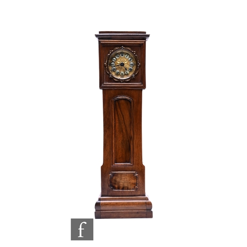 737 - A late 19th Century apprentice walnut cased longcase clock, pressed brass dial on stepped plinth bas... 