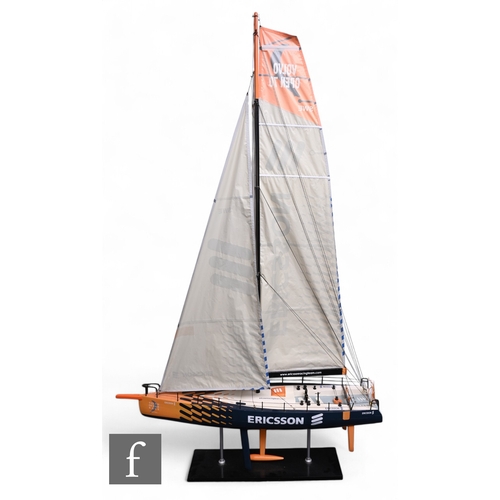 510 - A painted wooden scale model of the Ericsson, a single masted racing yacht, for the Volvo ocean race... 