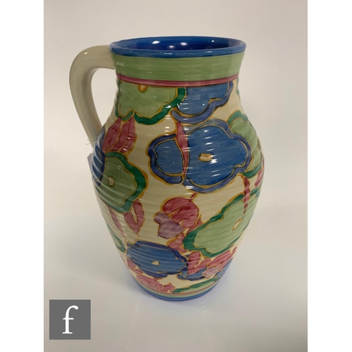 191 - A Clarice Cliff Blue Chintz single handled 12 inch Lotus jug circa 1932, hand painted in the Blue Ch... 